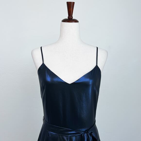 L'Agence Blue Metallic Wide Leg V-Neck Jaelyn Jumpsuit - Picture 4 of 10